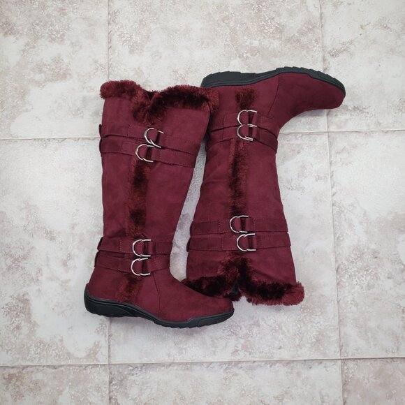 Buckled Faux Fur Hot Tomato Pavati Suede Zippered Full Calf Knee Boots Size 6 M - Picture 3 of 15
